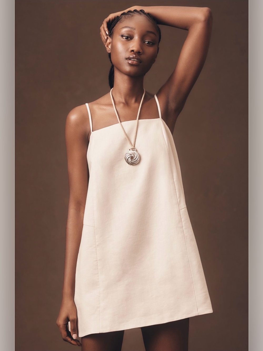 Mare Mare Anthropologie Cream Beige Square Neck Mini Shift Dress Sz M